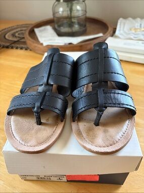 Nordstrom Black Leather Toe-Loop Slide Sandals